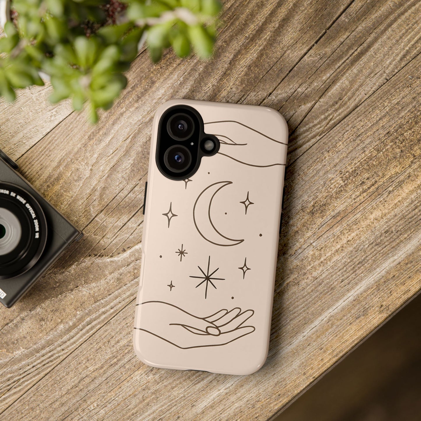 Mystic Minimalist Hands & Moon Phone Case – Celestial Line Art Design