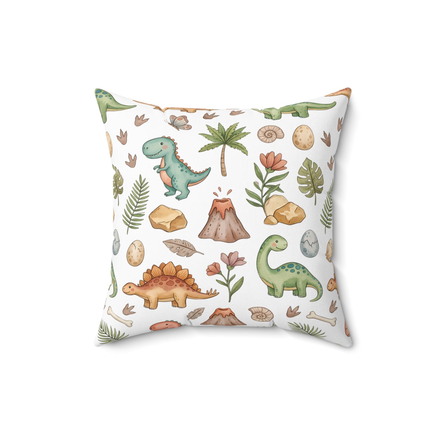 Dinosaur Pattern Spun Polyester Pillow — Cute Nursery Dino Throw Pillow