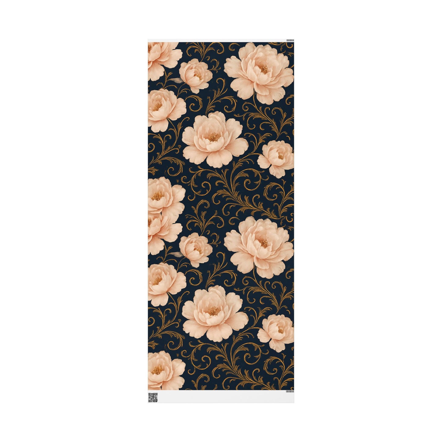 Blush Peony & Gold Scroll Wrapping Paper – Elegant Floral Gift Wrap in Glossy or Matte Finish