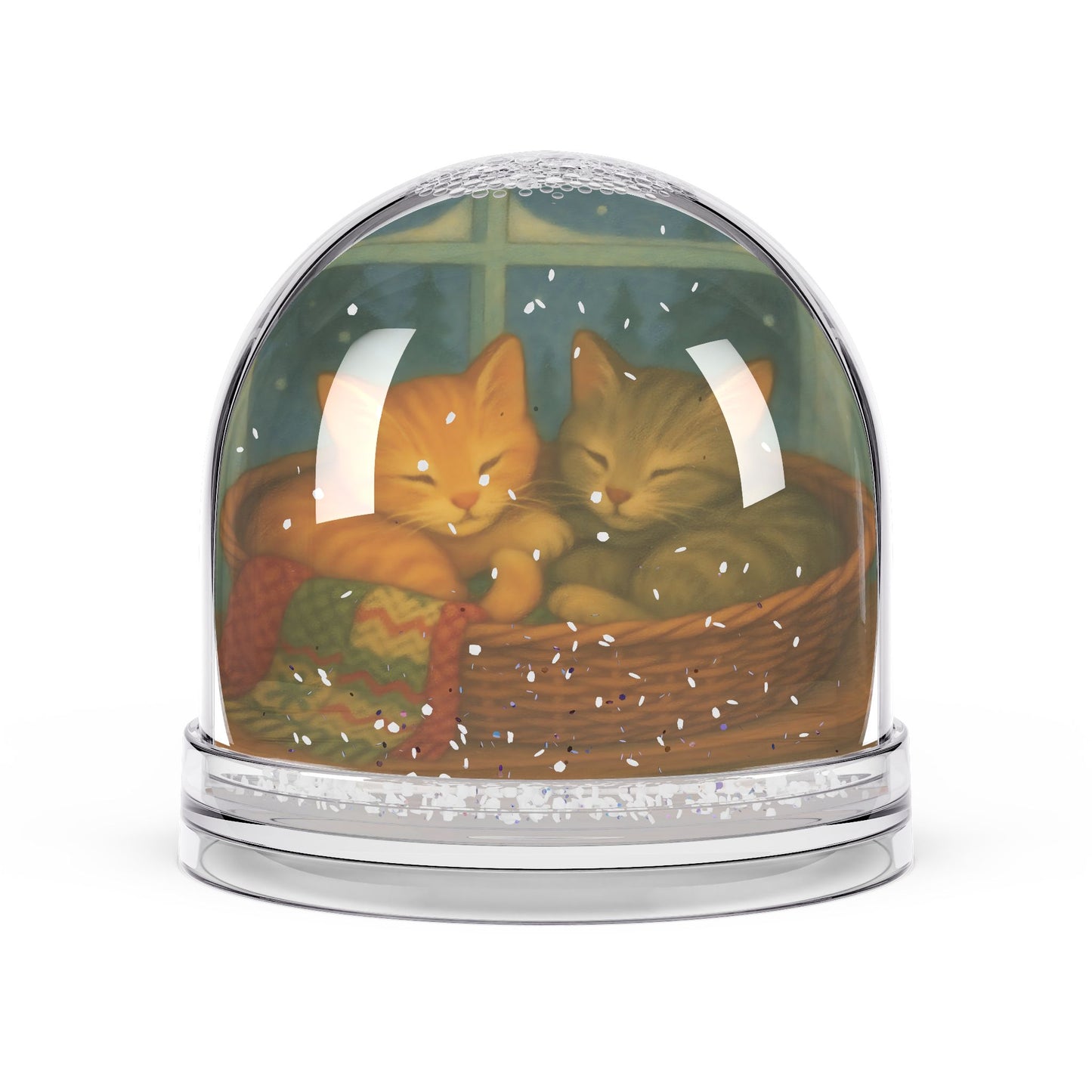 Cozy Kittens in Basket Snow Globe – Winter Cat Lovers Holiday Decor