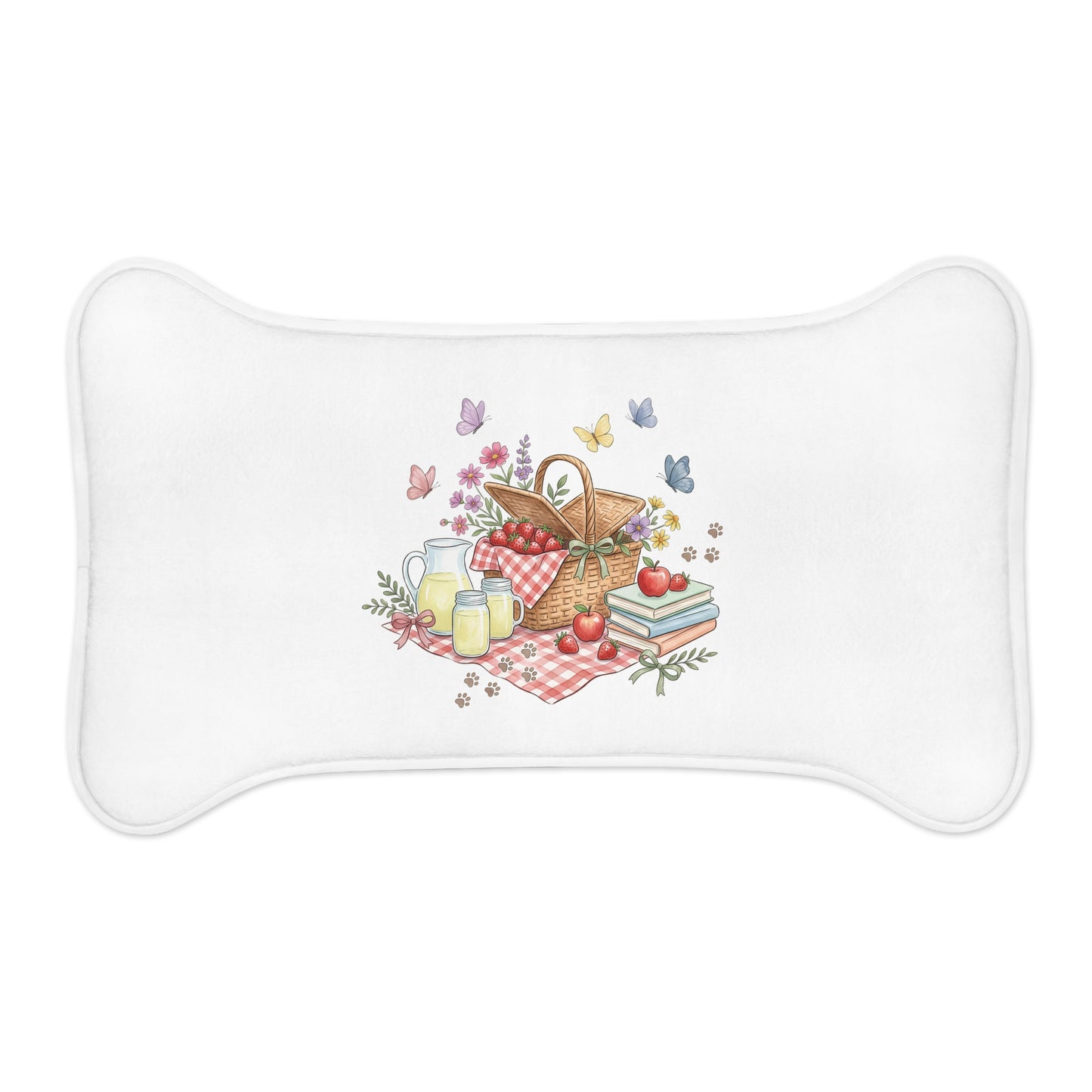 Picnic Basket Pet Feeding Mat — Cute Floral & Butterfly Dog Bowl Placemat