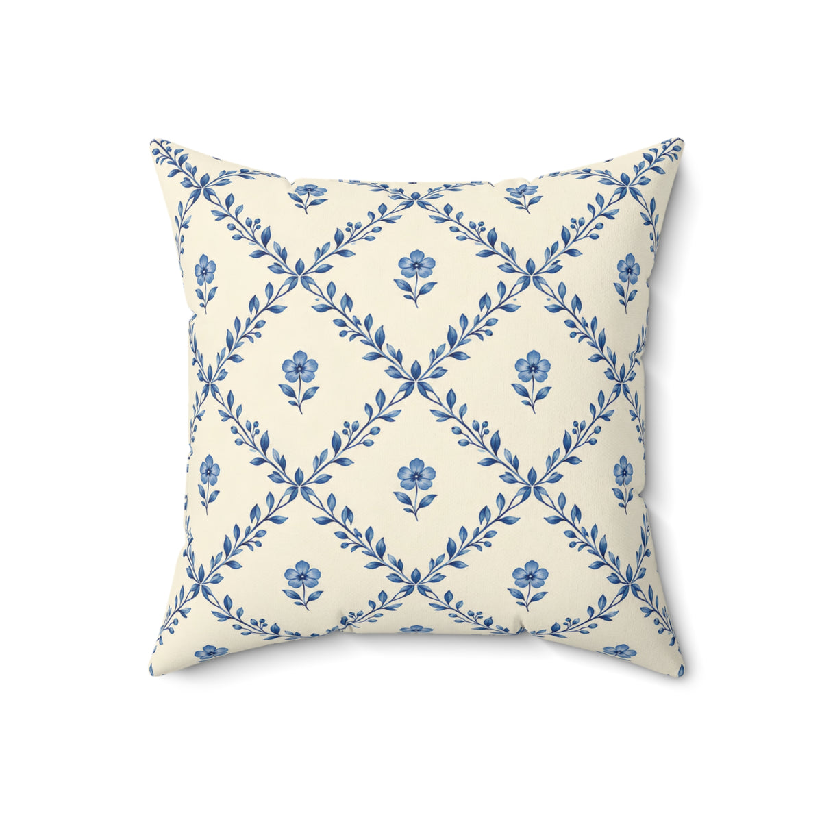 Blue Floral Lattice Decorative Pillow