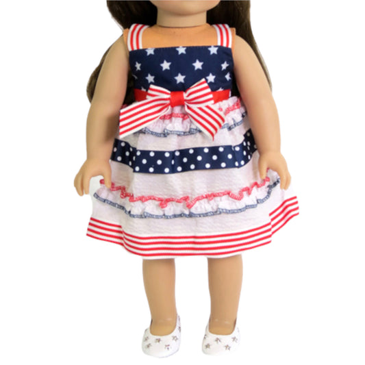 American Flag Tiered Dress for 18-inch dolls with doll