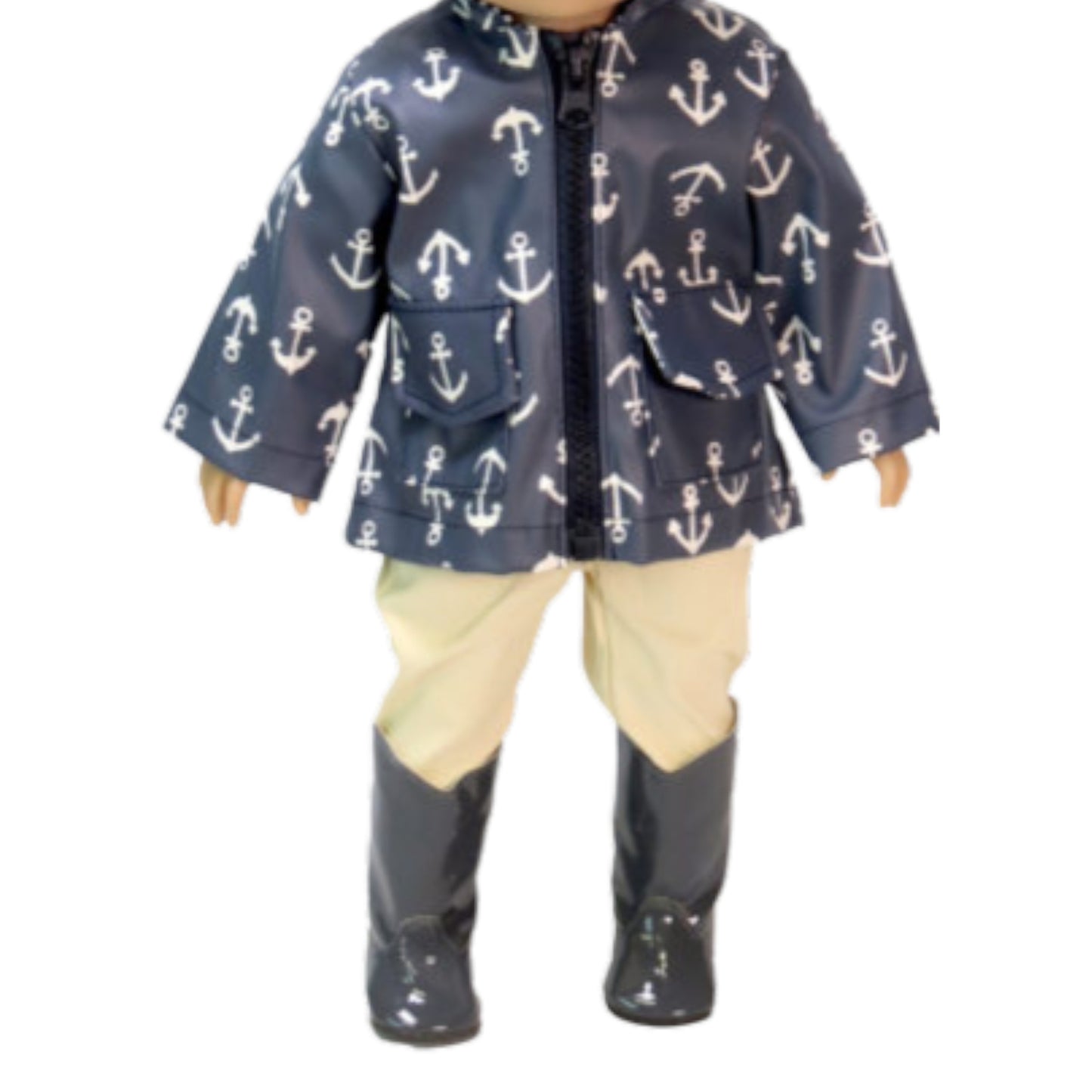 Anchor Raincoat Outfit with Boots for 18-inch dolls with doll