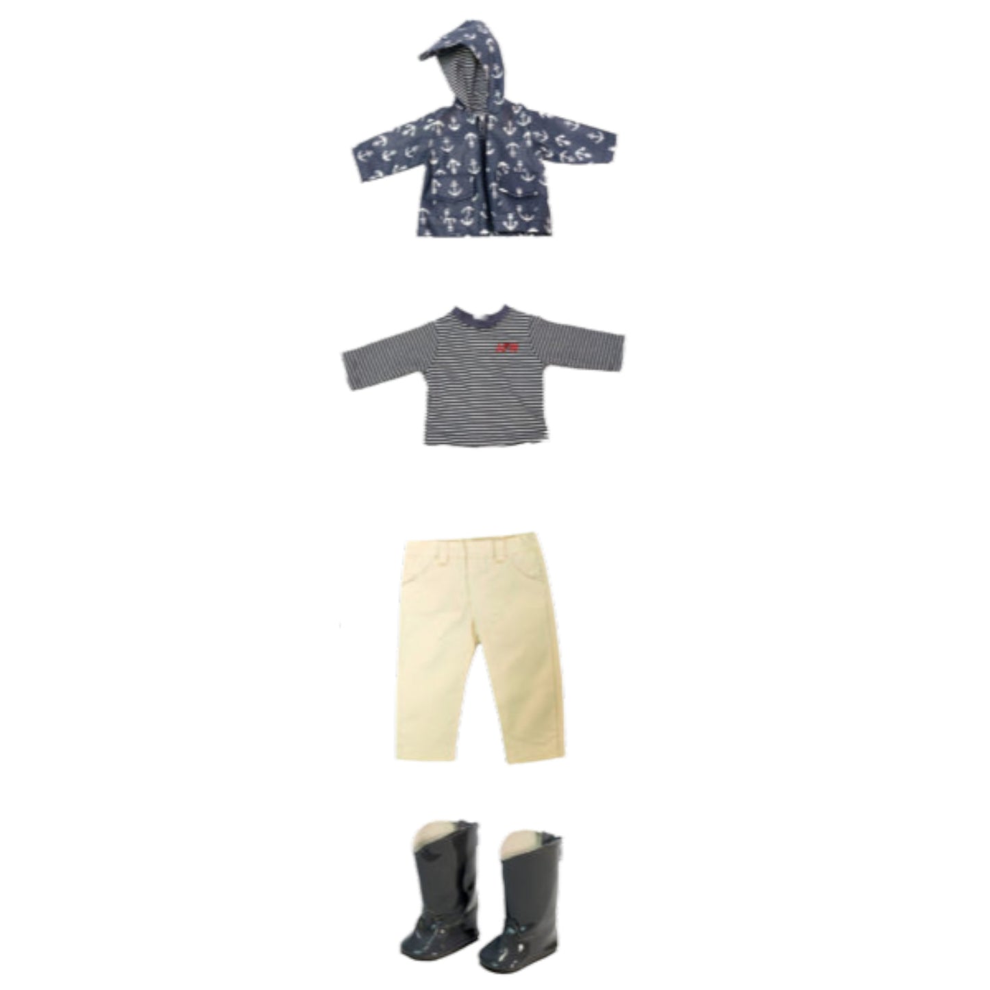 Anchor Raincoat Outfit with Boots for 18-inch dolls Flat