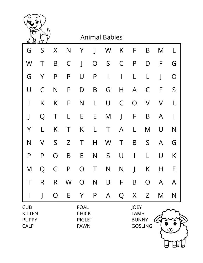 Animal Babies Word Search