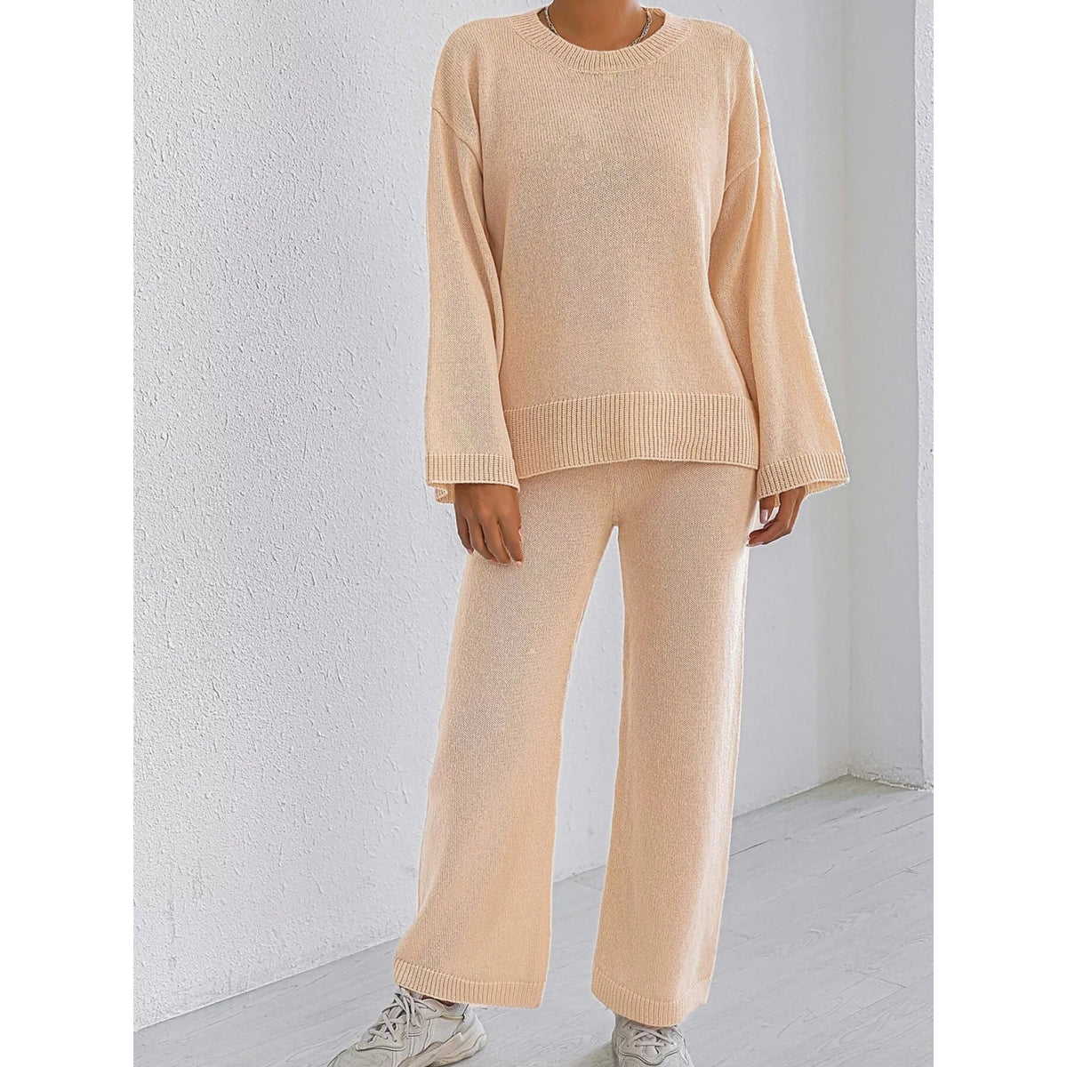 Dropped Shoulder Top and Pants Sweater Set
