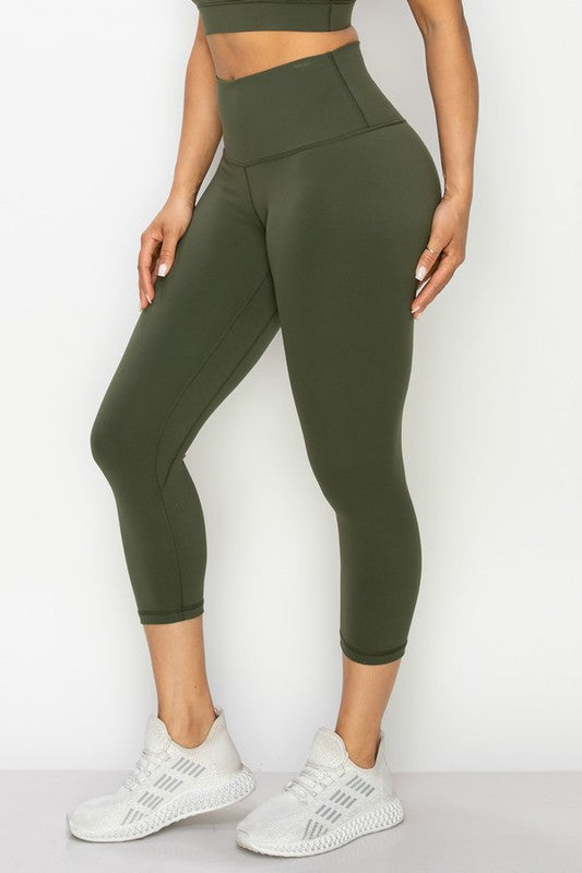 Army Green Buttery Soft Capri Activewear Leggings Side view