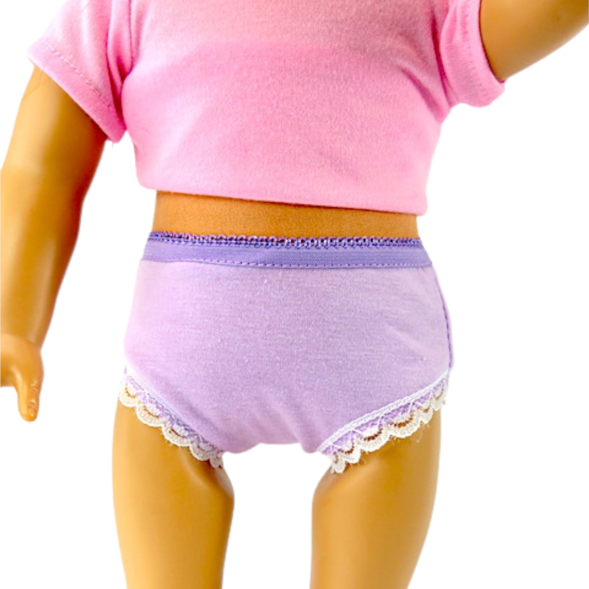 Assorted Lace-Trimmed Panties for 18-inch dolls - Purple panties on doll