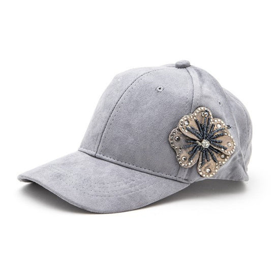 Beaded Flower Suede Fashion Cap