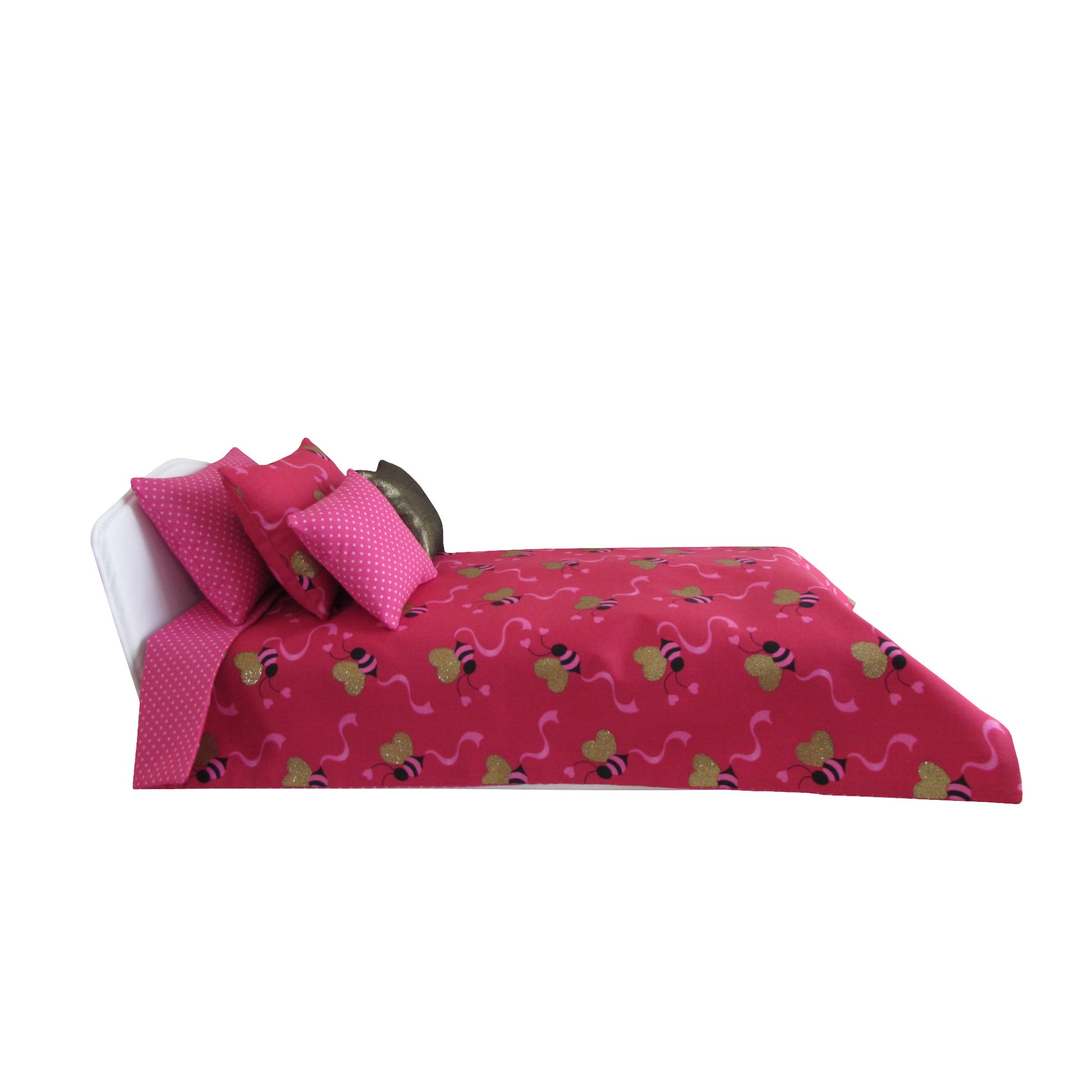 Bees and Hearts Reversible Doll Bedding for 14 1/2 inch dolls Side view