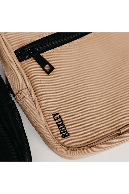 Beige Jet Crossbody Sling Up Close Zipper view