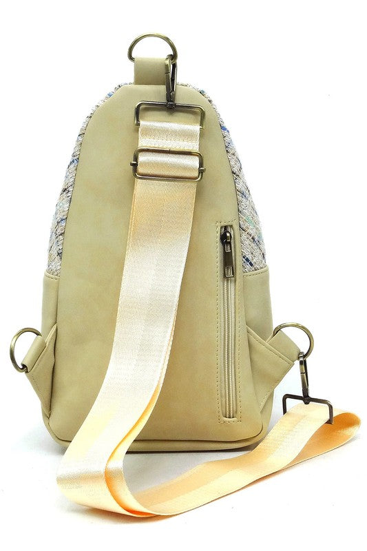 Beige Tweed Sling Bag Backpack Back view