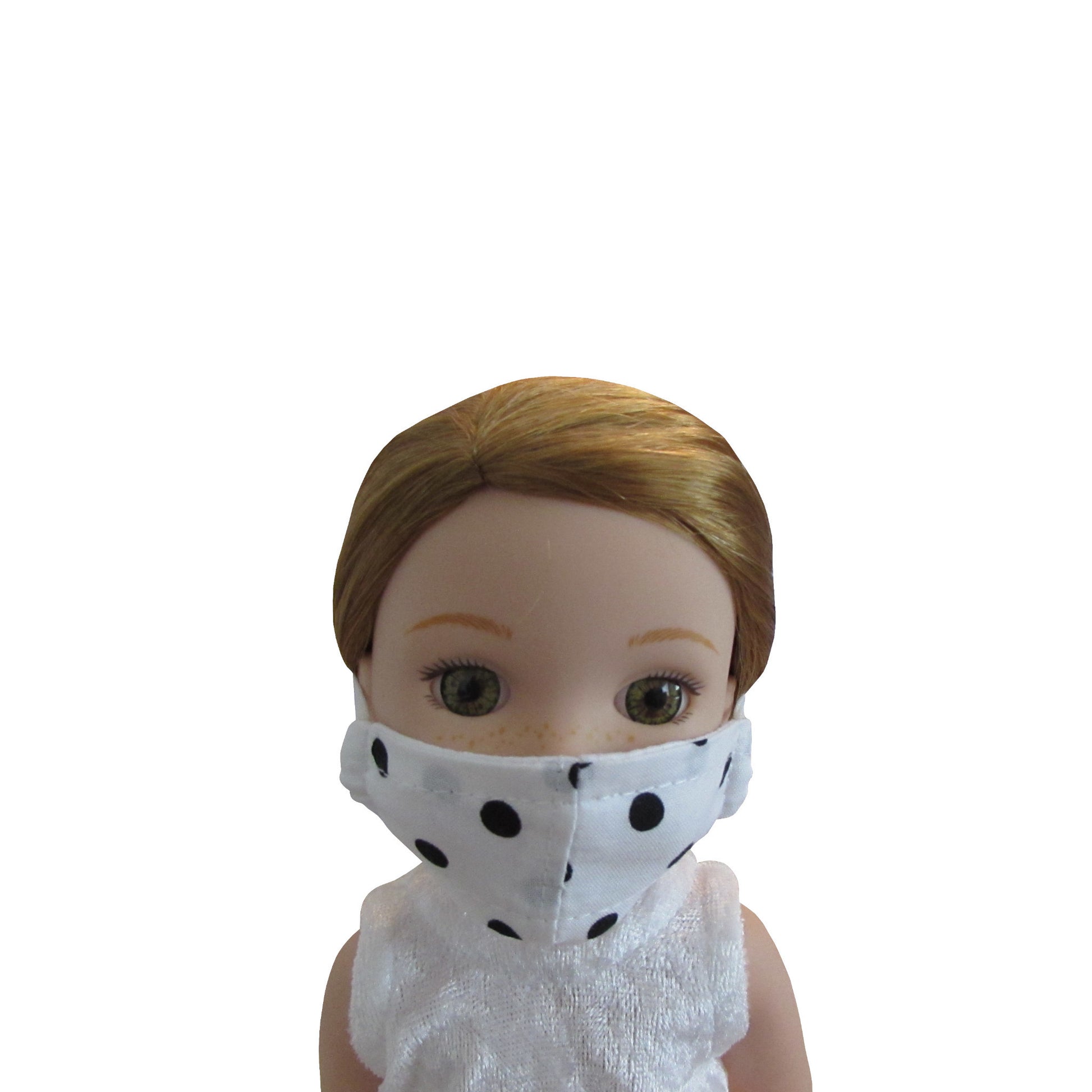 Black Dots on White Print Doll Face Mask for 14 1/2-inch dolls with Wellie Wishers doll Front