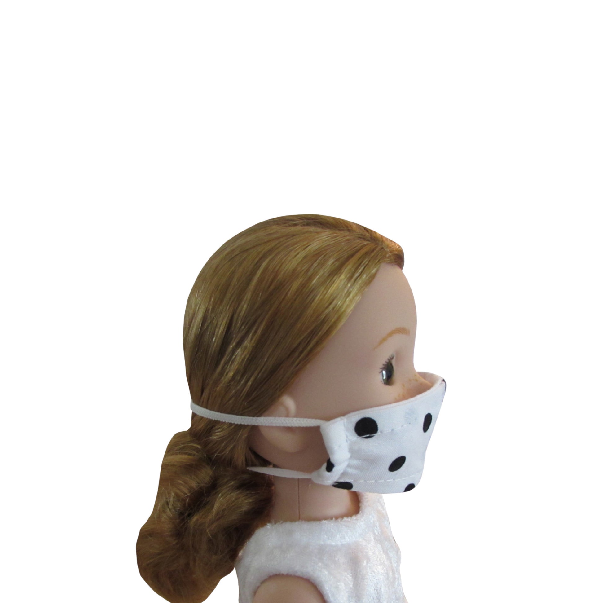 Black Dots on White Print Doll Face Mask for 14 1/2-inch dolls with Wellie Wishers doll Side