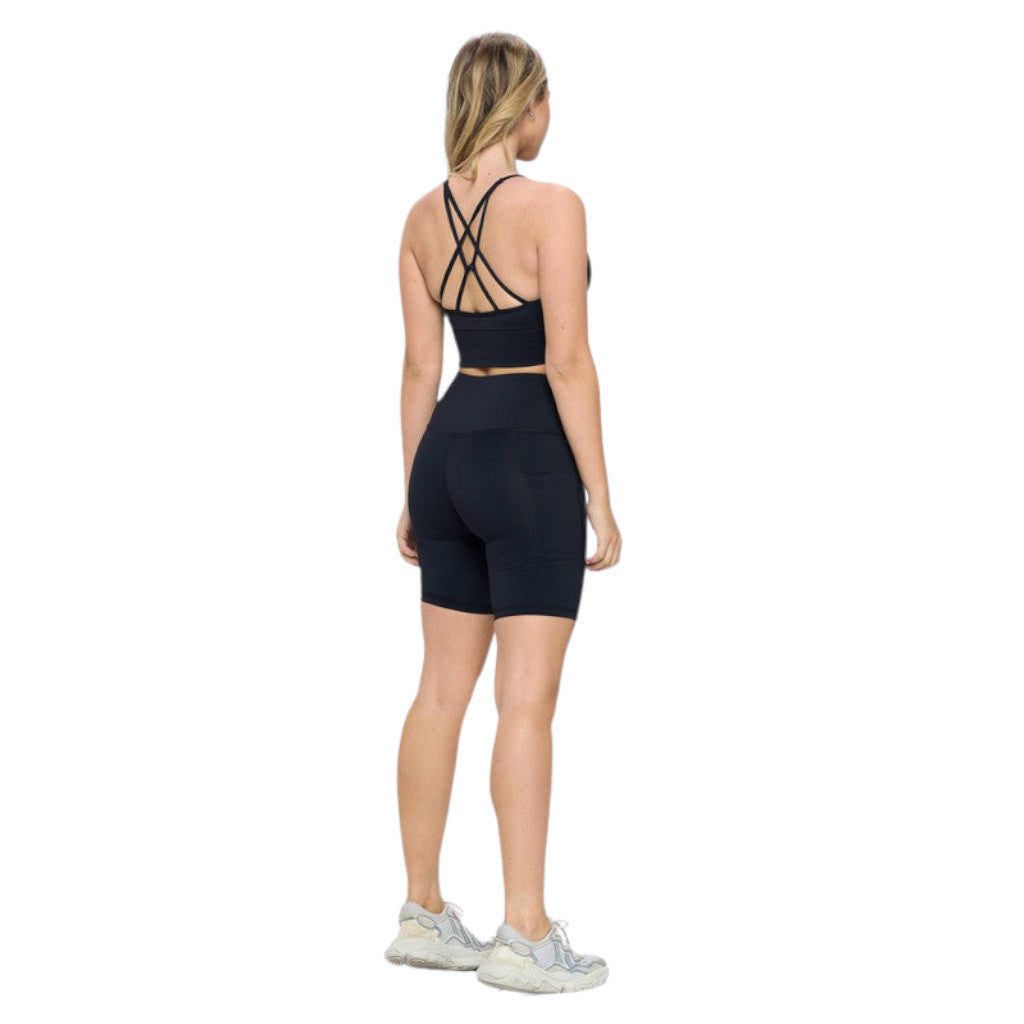 Black Fall Activewear Biker Shorts Set - Back Side view