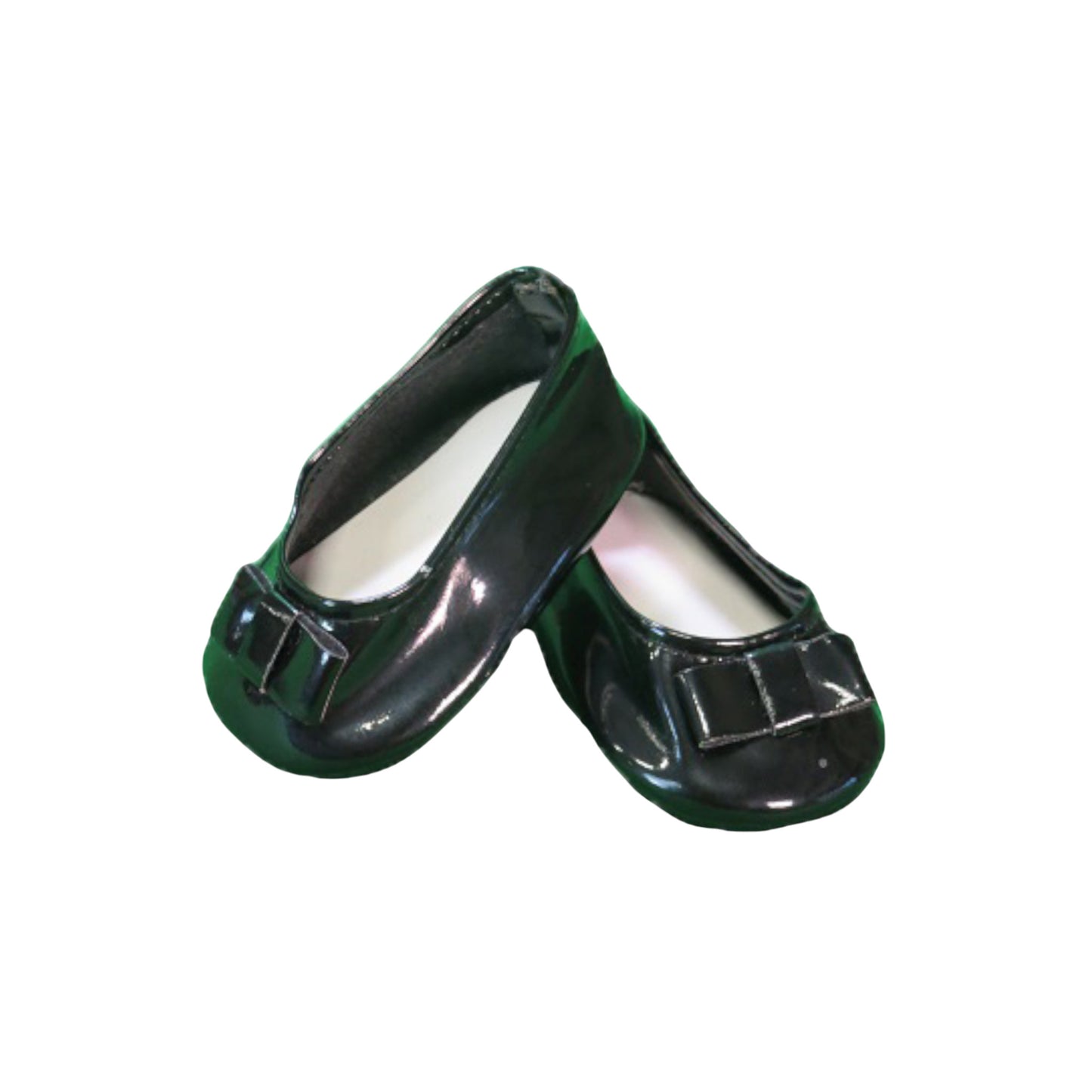 Black Faux Patent Leather Shoes with Bow for 18-inch dolls