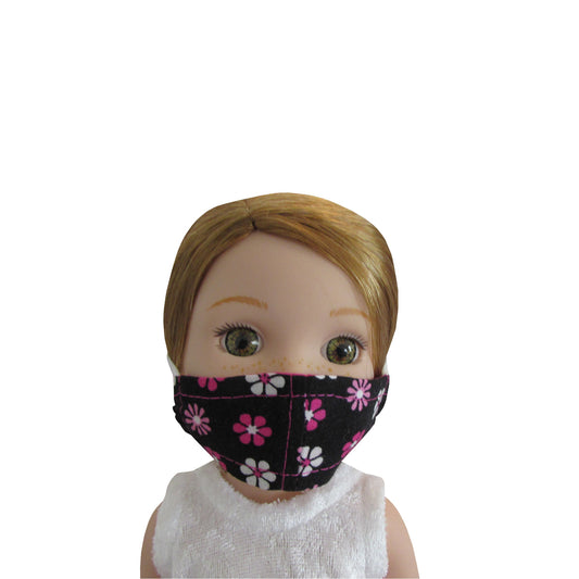 Black Floral Print Doll Face Mask for 14 1/2-inch dolls with Wellie Wishers doll Front