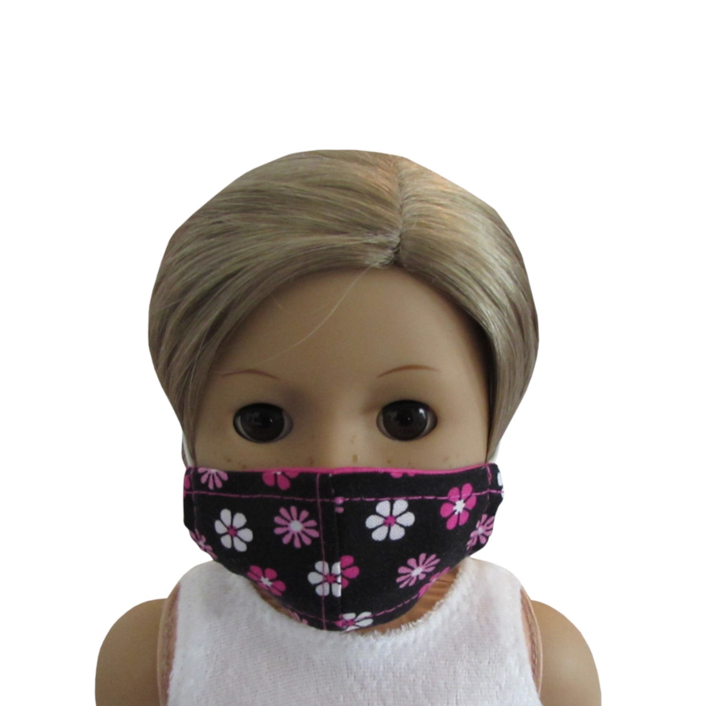 Black Floral Print Doll Face Mask for 18-inch dolls with American Girl doll Front