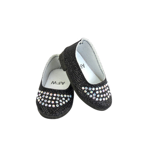 Black Glitter Rhinestone Flats for 18-inch dolls