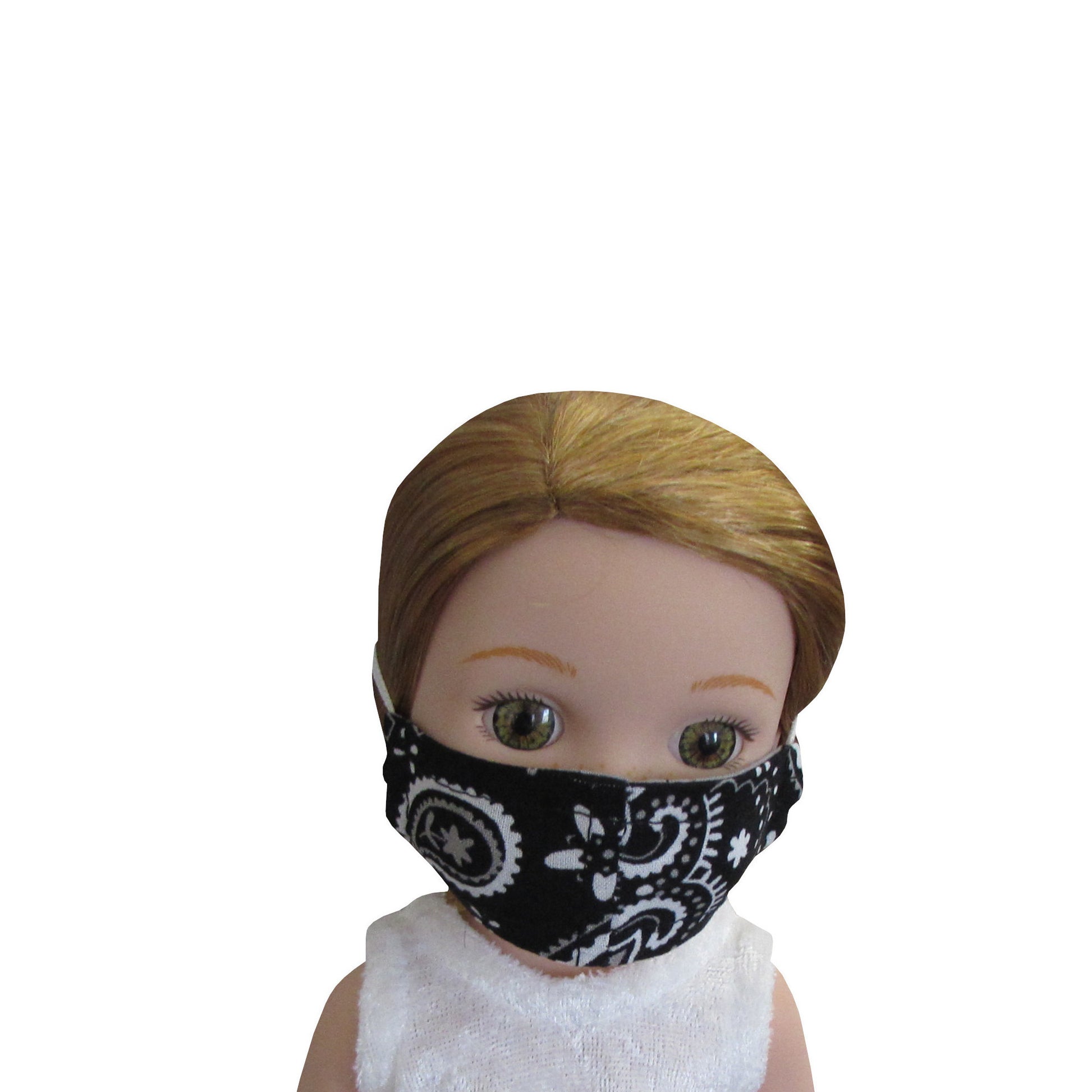Black Grey White Floral Print Doll Face Mask for 14 1/2-inch dolls with Wellie Wishers doll Front