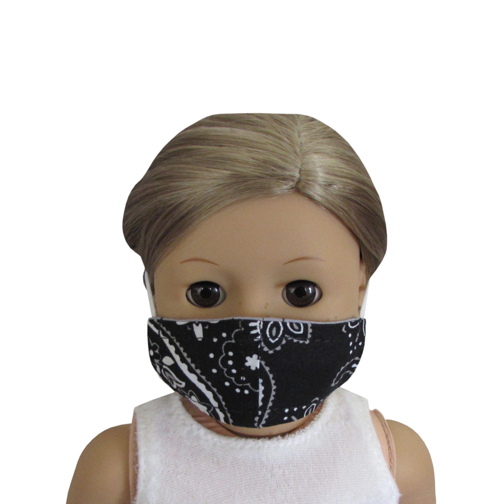 Black Grey White Floral Print Doll Face Mask for 18-inch dolls with American Girl doll Front