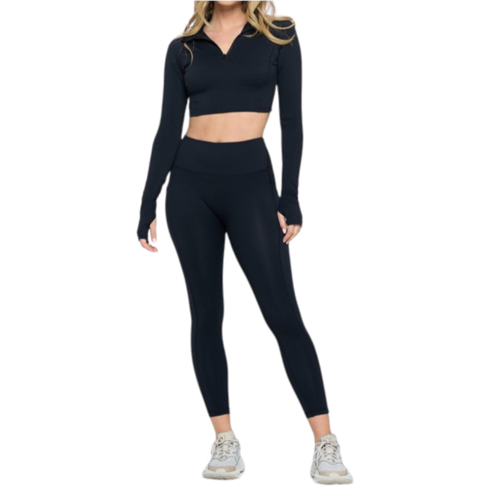 Black Long Sleeve Active Wear Set Front view