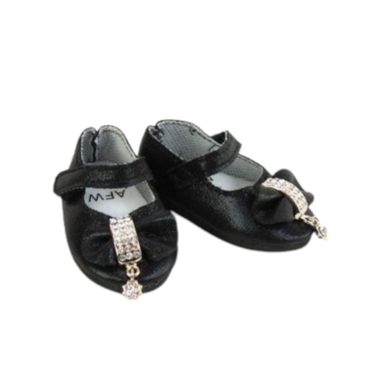 Black Metallic Bow Shoes with Faux Diamonds for 18-inch dolls