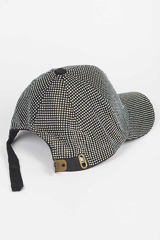 Black AB Rhinestone Iconic Baseball Cap Back view Strap loose