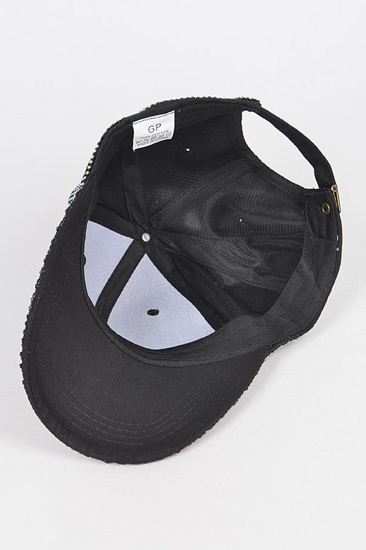 Black AB Rhinestone Iconic Baseball Cap Inside view