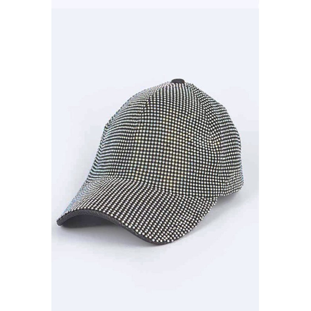 Black AB Rhinestone Iconic Baseball Cap Side view