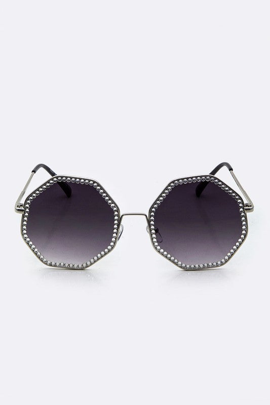 Black Austrian Crystal Octagon Oversized Sunglasses Front view