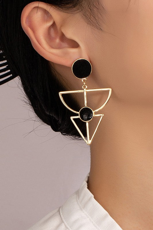 Black Aztec Geo Shape Earrings on Model