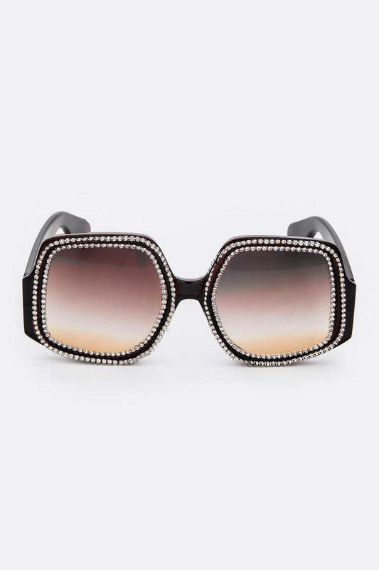 Black Brown Crystal Pave Iconic Oversized Sunglasses Front view