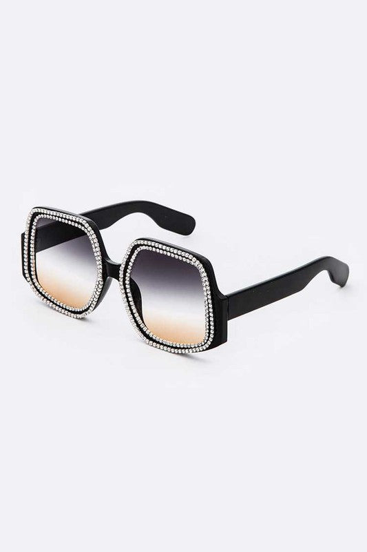 Black Brown Crystal Pave Iconic Oversized Sunglasses Side view 
