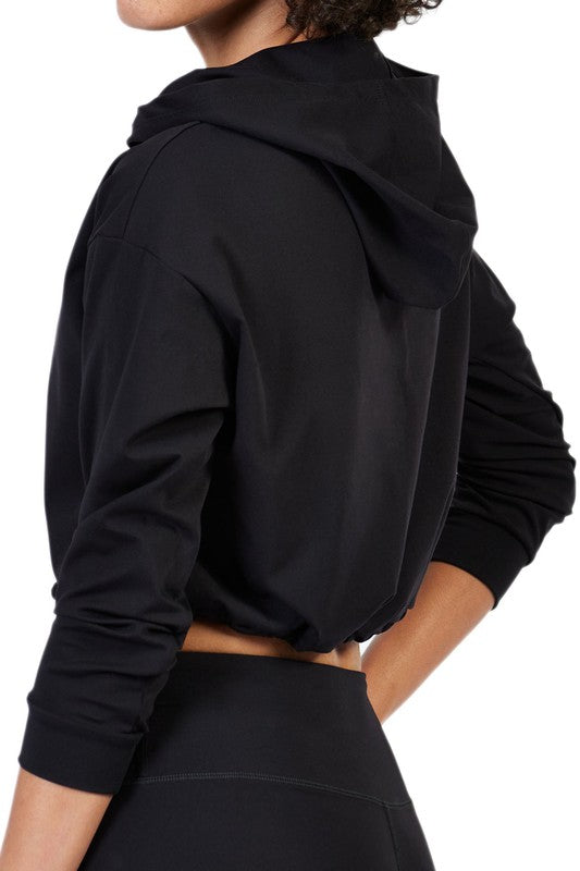 Black Brushed Nylon Cropped Hoodie Side view