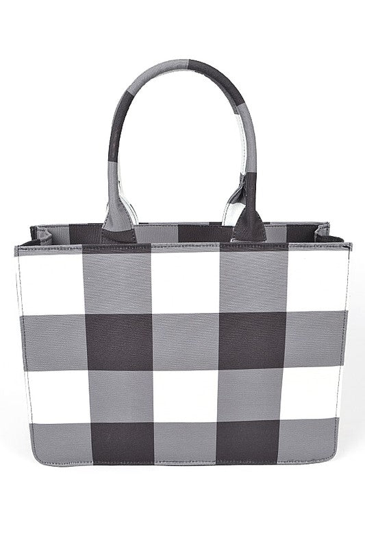 Black Buffalo Check Large Zipper Structure Tote