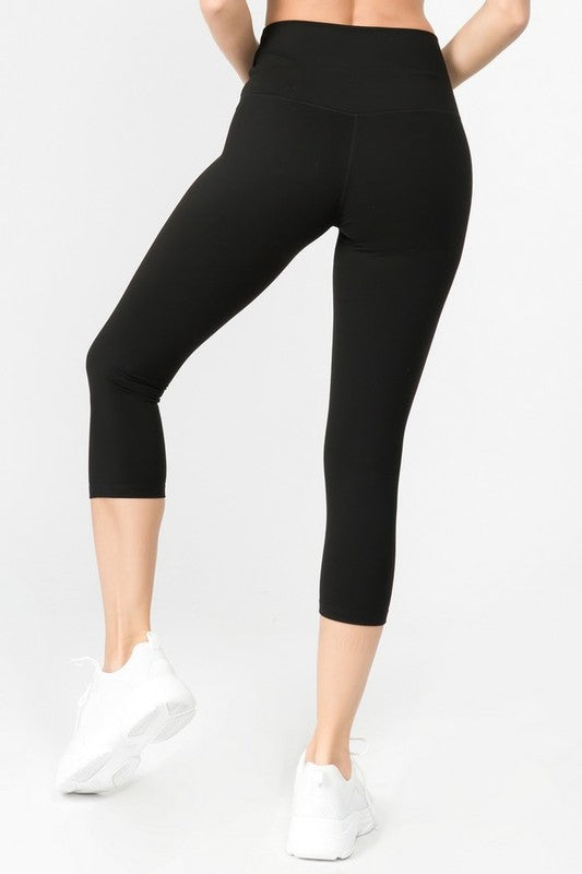 Black Buttery Soft Capri Activewear Leggings Back view