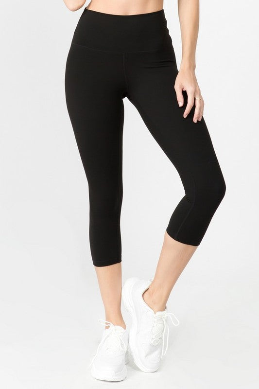Black Buttery Soft Capri Activewear Leggings Front view