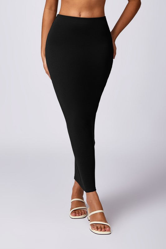 Black Casual Long, High-waisted, Hip-hugging Maxi Skirt Front view
