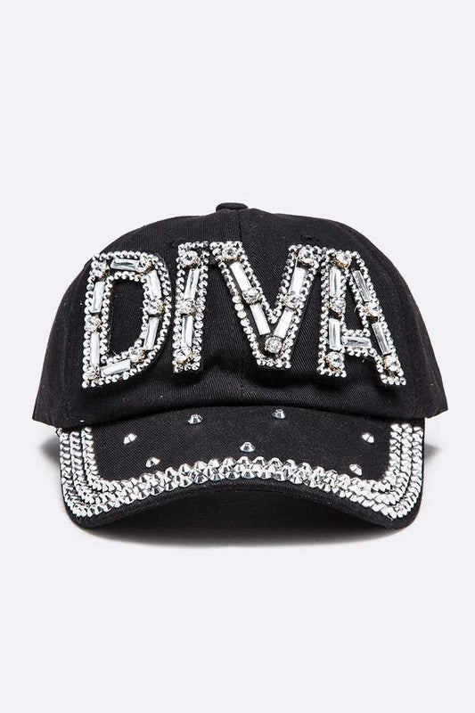 Black DIVA Crystal Embellished Denim Cap Front view