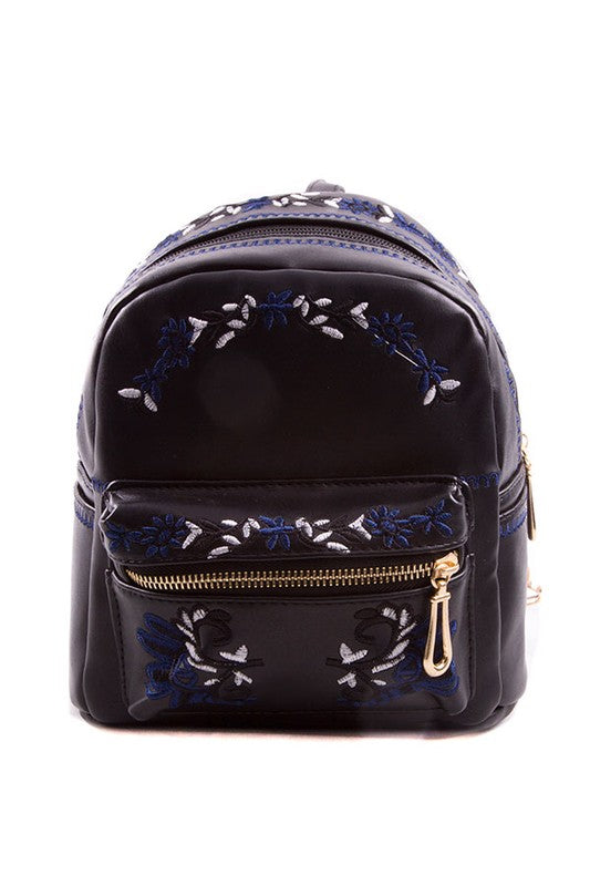 Black Embroidered Backpack
