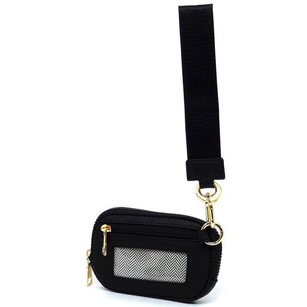 Black Fashion Pouch Wallet Wristlet Back view Strap Up