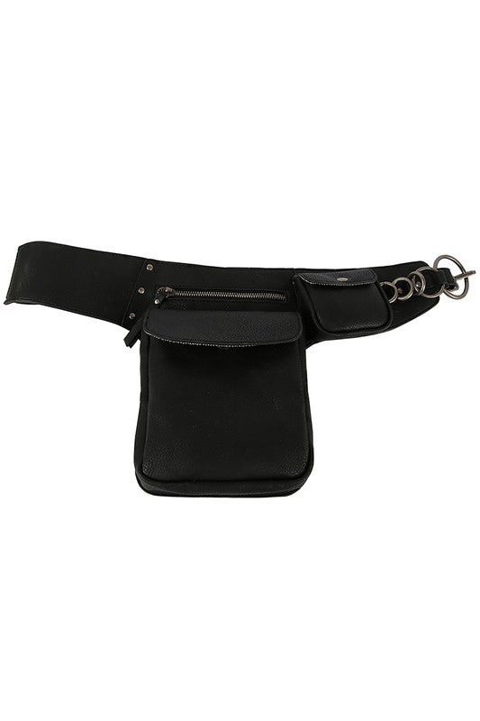 Black Fashion Ring Fanny Pack Sling Bag 