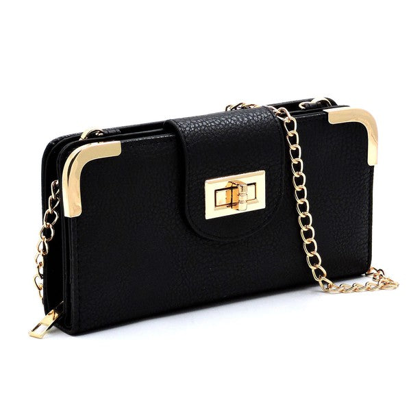 Black Fashion Turn Lock Crossbody Wallet Side view