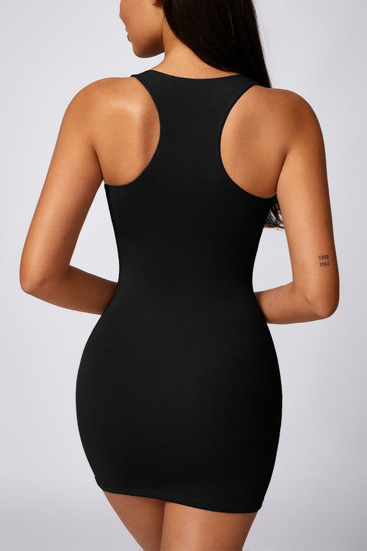 Black Fashionable Slim Skinny Hip Wrap Dress Back view