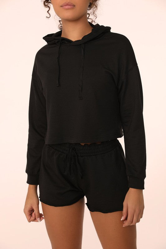 Black French Terry Cropped Hoodie