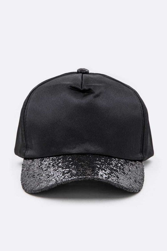 Black Glitter Brim Satin Cap Front view