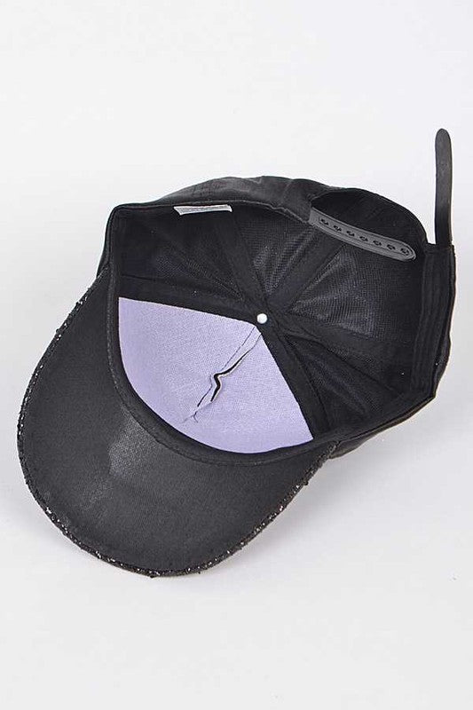 Black Glitter Brim Satin Cap Inside view