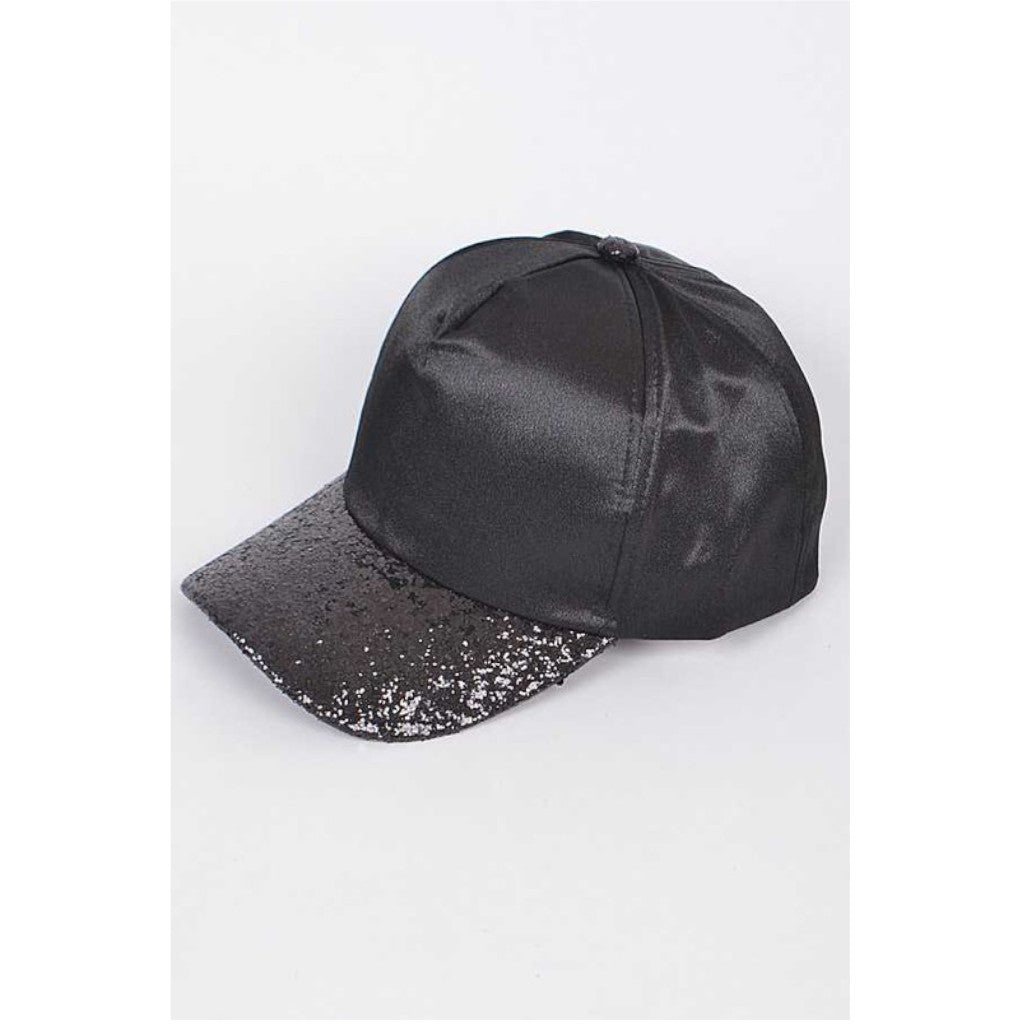 Black Glitter Brim Satin Cap Side view